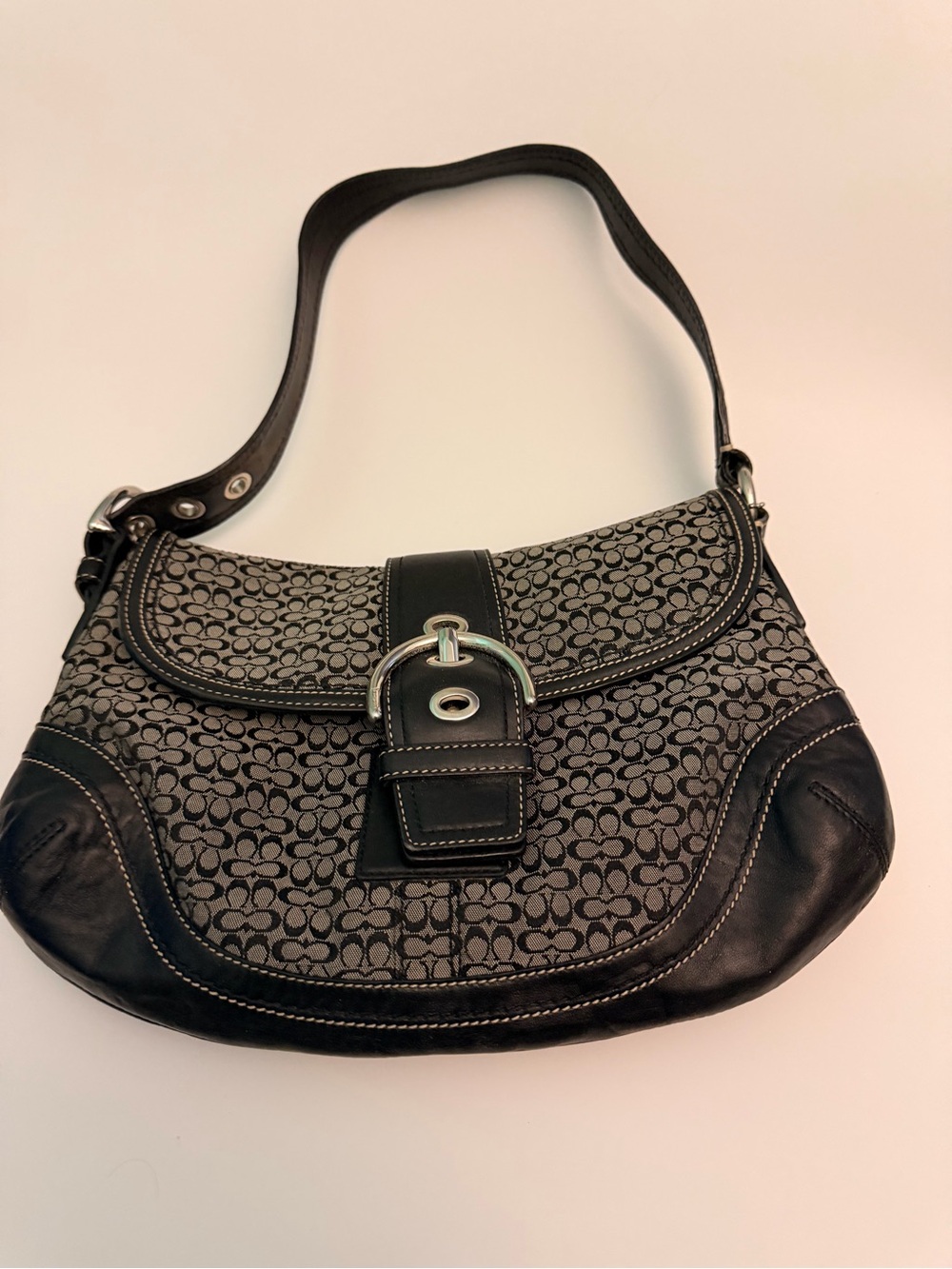 Coach Monogram Saddle Shoulder Bag in Black and Gray